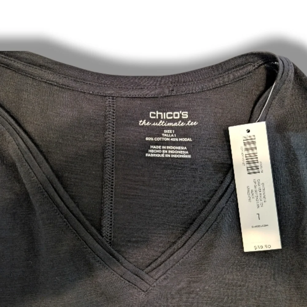 NWT Chico's Charcoal Long Sleeve V-Neck Ultimate Tee Top, Size 1 - Picture 3 of 5
